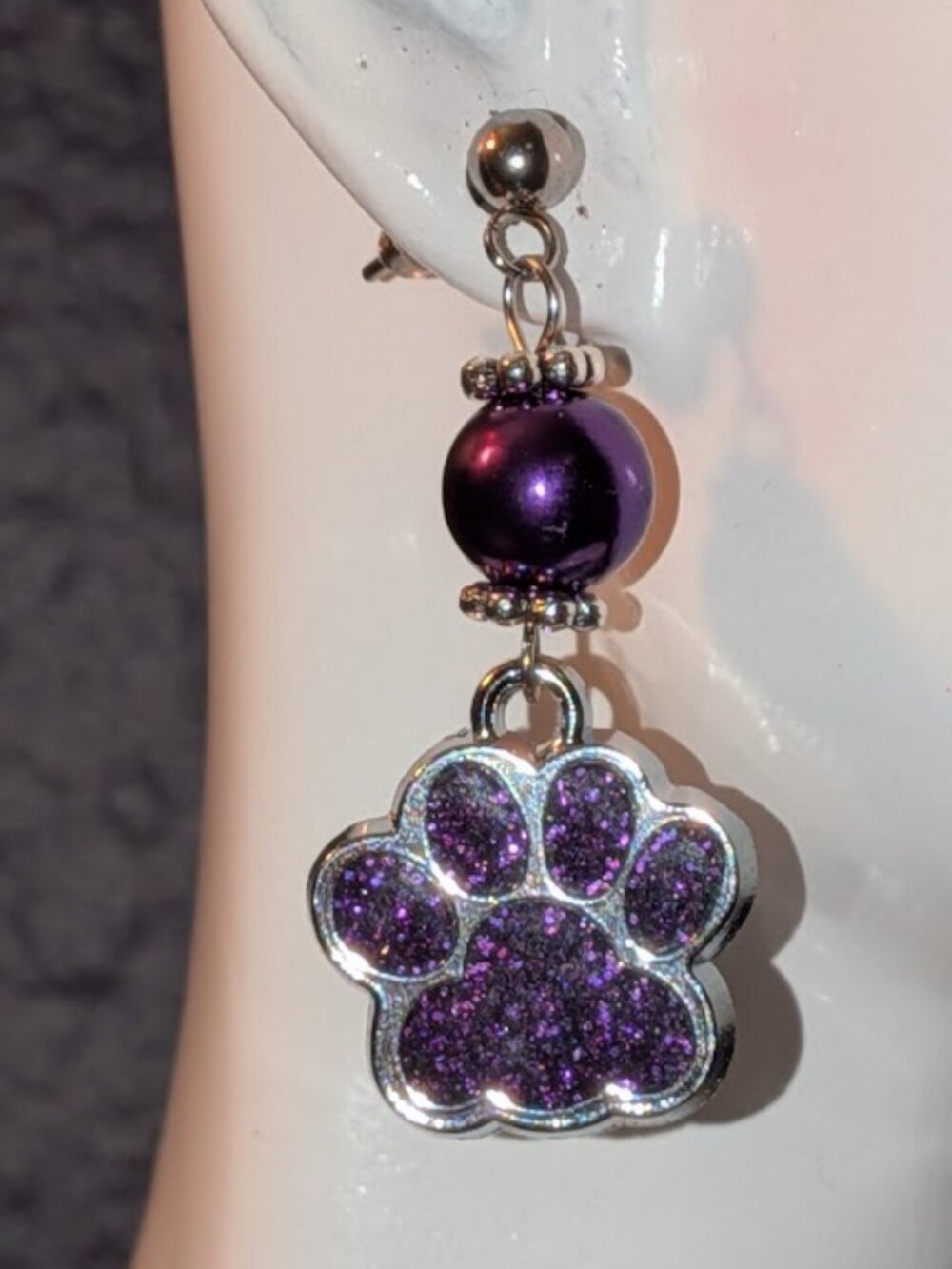 "Purple Sparkle" Paw Print Earrings